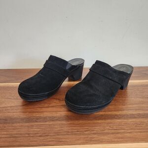 Crocs Sarah Faux Suede Black Comfort Slip On Heeled Clog Mule Y2K Womens 10 Shoe